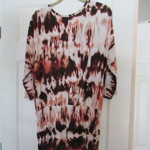 VENUS TIE DIED DRESS, ORANGE AND BROWN. SIZE LARGE.